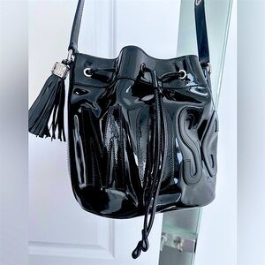 Moschino Black Patent Leather Bucket Bag